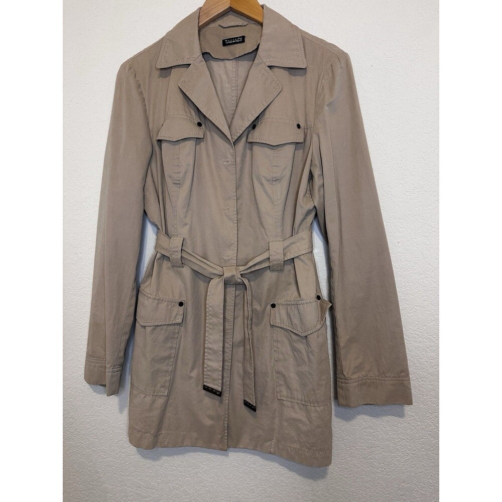 TAHARI Women’s Beige Belted Utility Safari Jacket Trench Coat Lightweight Size S